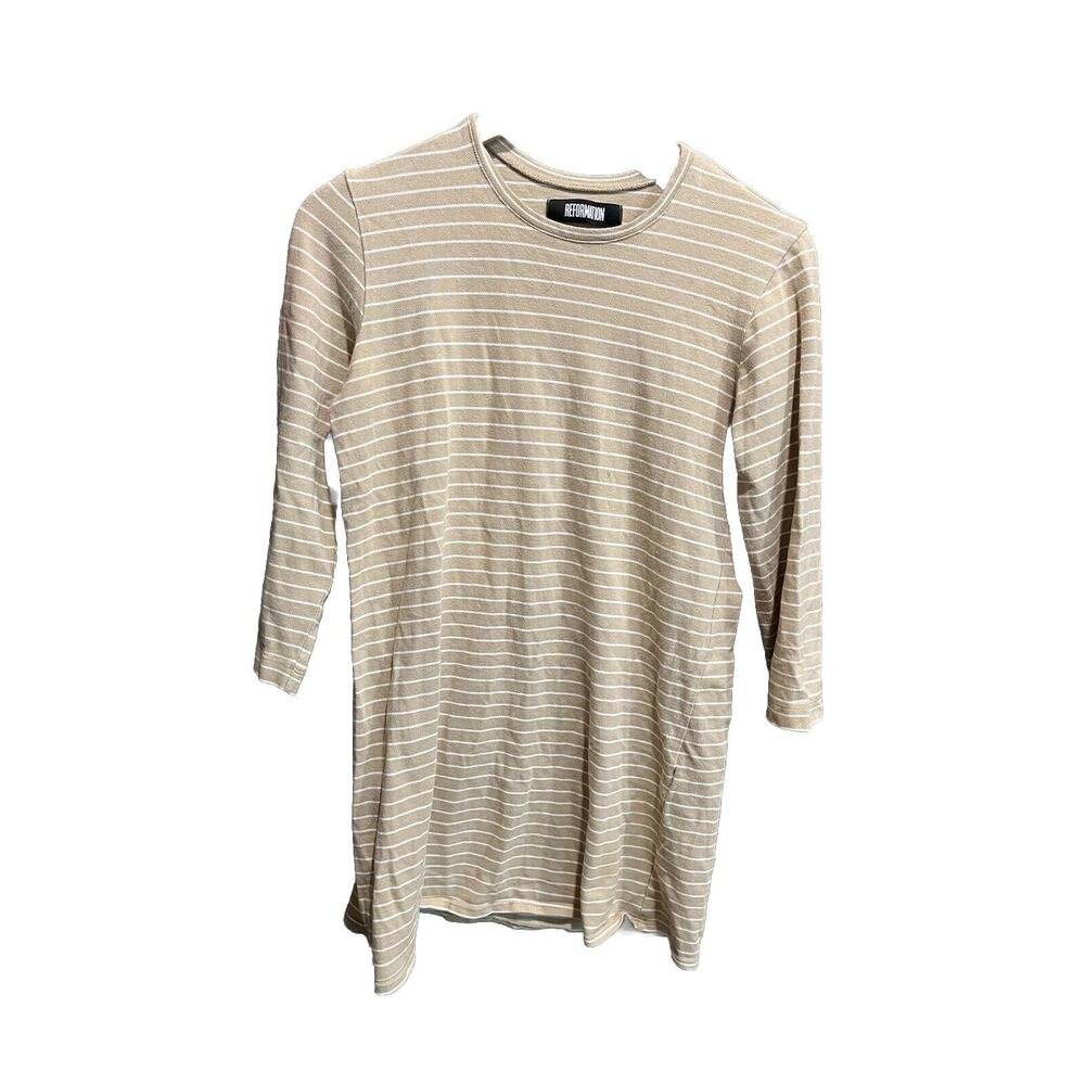 Reformation Beige and White Striped Long Sleeve Women's Top Size XS‎